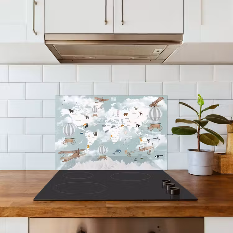 Spatscherm keuken - Wereldkaart - Kind - Vliegtuig — 6