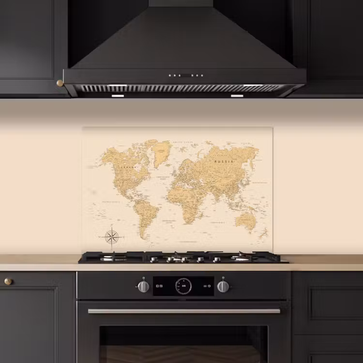 Spatscherm keuken - Wereldkaart - Realistisch - Beige — 2