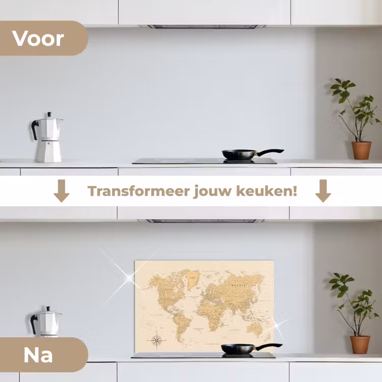 Spatscherm keuken - Wereldkaart - Realistisch - Beige — 3