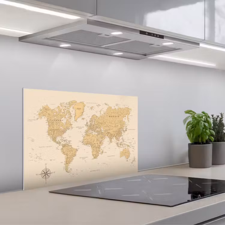 Spatscherm keuken - Wereldkaart - Realistisch - Beige — 5