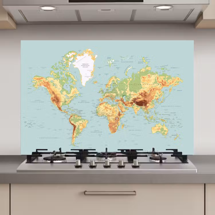 Spatscherm keuken - Wereldkaart - Realistisch - Blauw — 1