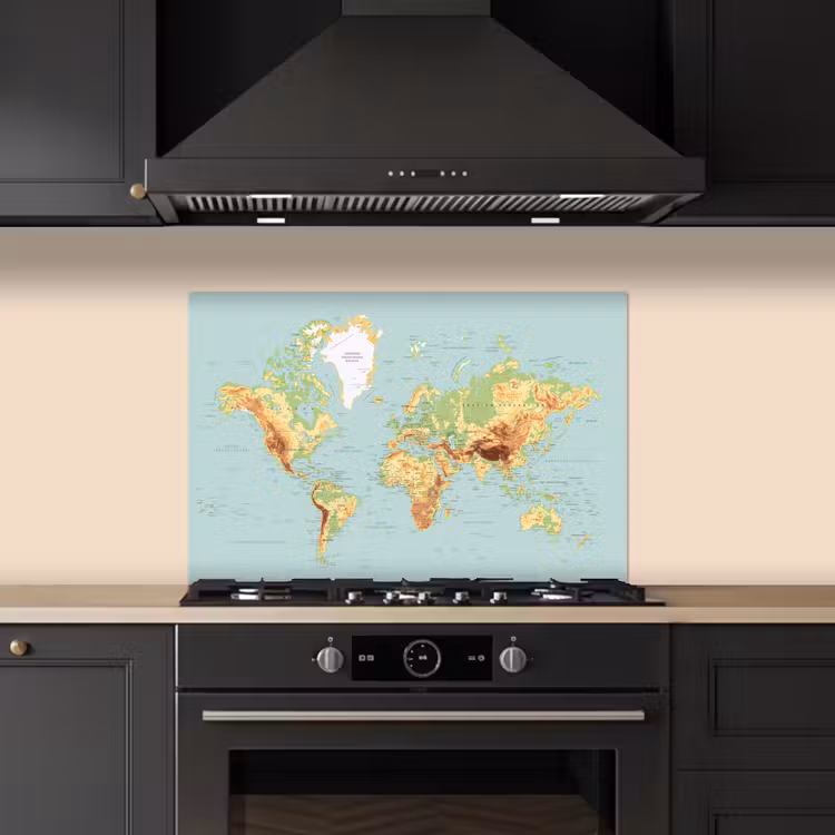 Spatscherm keuken - Wereldkaart - Realistisch - Blauw — 2