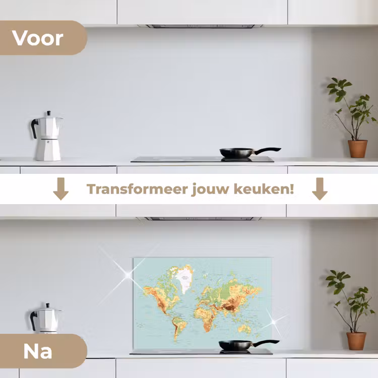 Spatscherm keuken - Wereldkaart - Realistisch - Blauw — 3