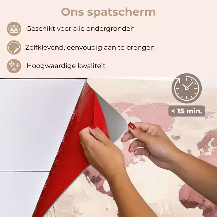 Spatscherm keuken - Wereldkaart - Roze - Bloemen — 4