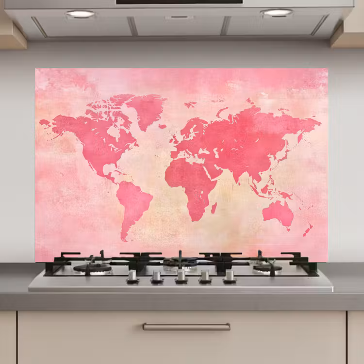 Spatscherm keuken - Wereldkaart - Roze - Vaag — 1