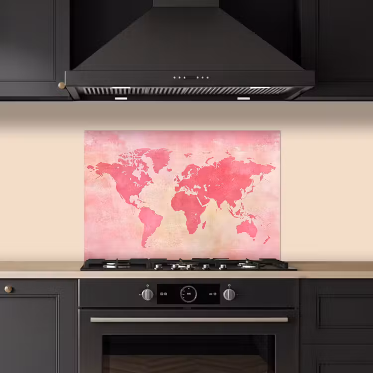 Spatscherm keuken - Wereldkaart - Roze - Vaag — 2