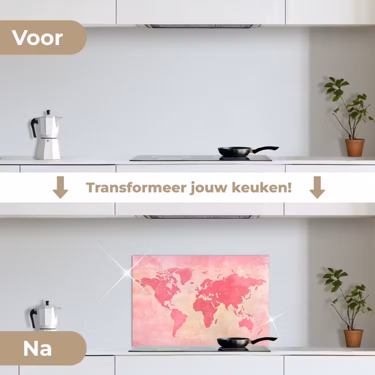 Spatscherm keuken - Wereldkaart - Roze - Vaag — 3