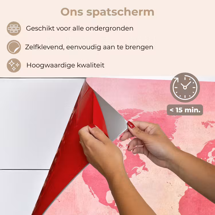 Spatscherm keuken - Wereldkaart - Roze - Vaag — 4