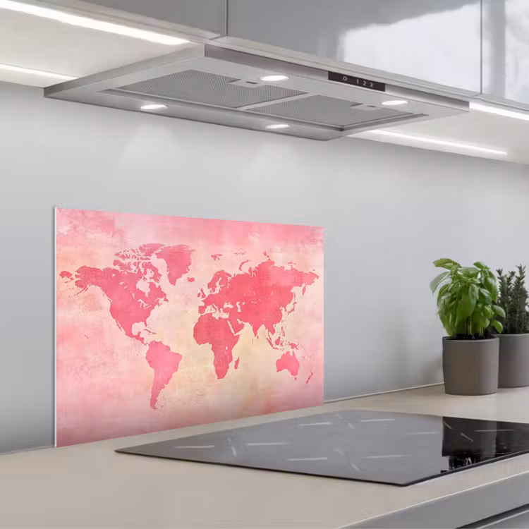 Spatscherm keuken - Wereldkaart - Roze - Vaag — 5