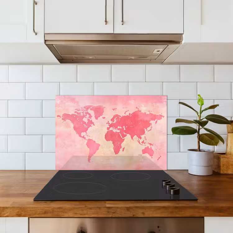 Spatscherm keuken - Wereldkaart - Roze - Vaag — 6