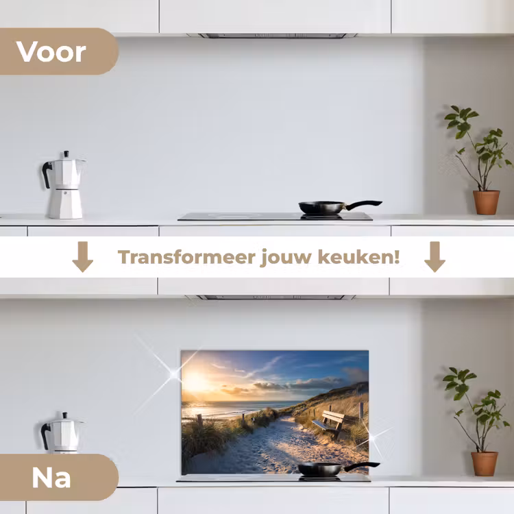 Spatscherm keuken - Zonsondergang - Strand - Duin - Gras - Bank — 3