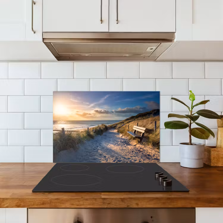 Spatscherm keuken - Zonsondergang - Strand - Duin - Gras - Bank — 6