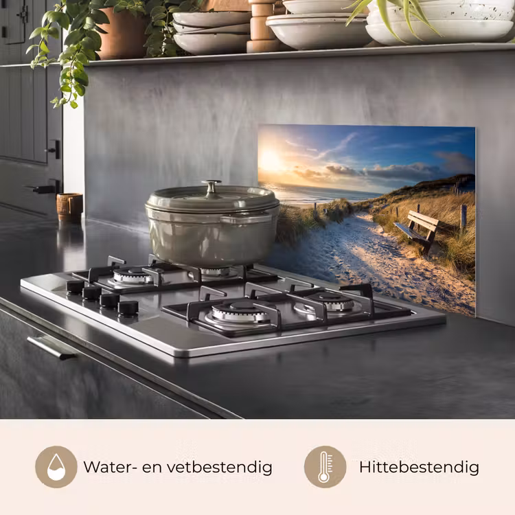 Spatscherm keuken - Zonsondergang - Strand - Duin - Gras - Bank — 7