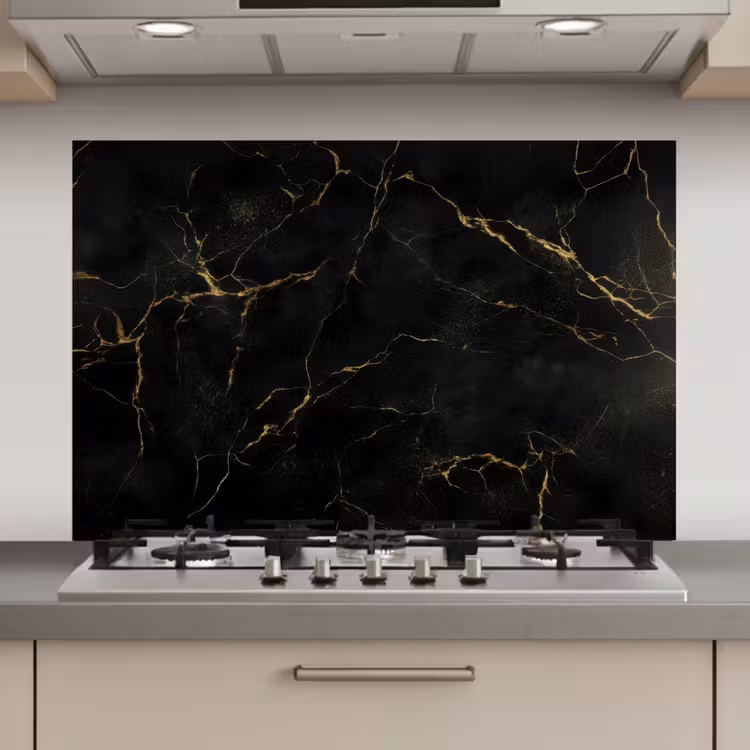 Spatscherm keuken - Zwart marmer - Gouden aders - Klassiek — 1