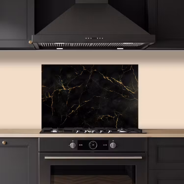 Spatscherm keuken - Zwart marmer - Gouden aders - Klassiek — 2