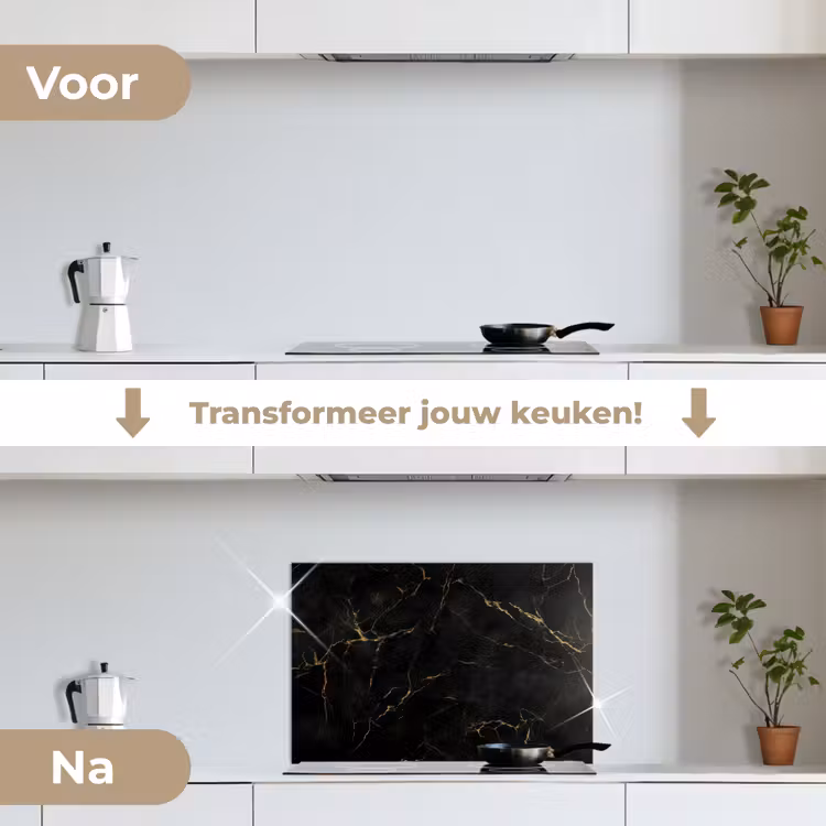 Spatscherm keuken - Zwart marmer - Gouden aders - Klassiek — 3