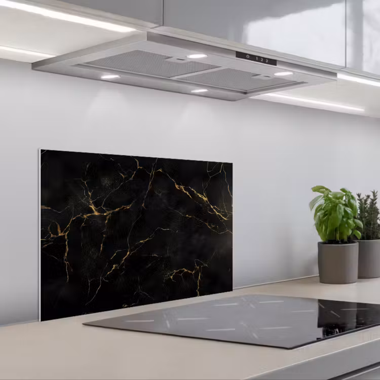 Spatscherm keuken - Zwart marmer - Gouden aders - Klassiek — 5