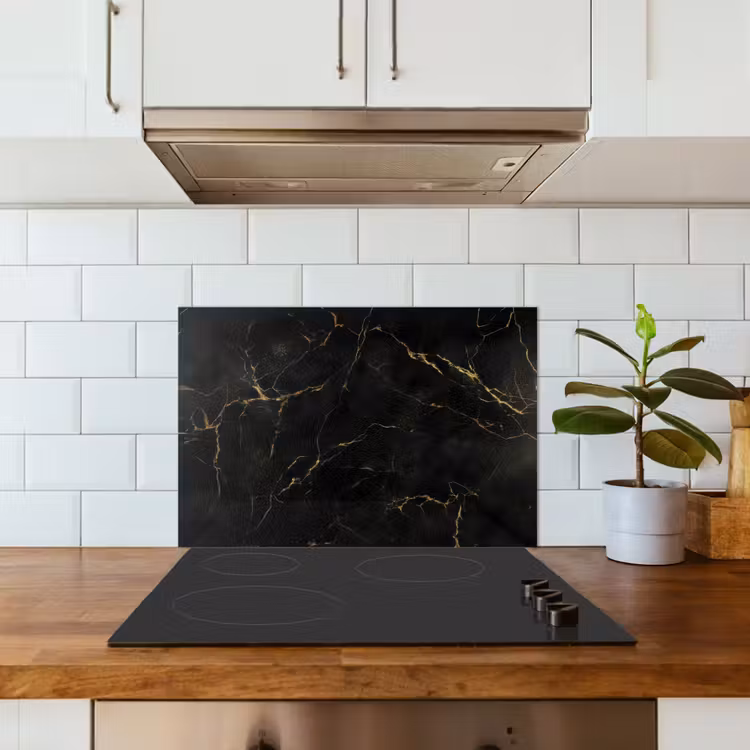 Spatscherm keuken - Zwart marmer - Gouden aders - Klassiek — 6