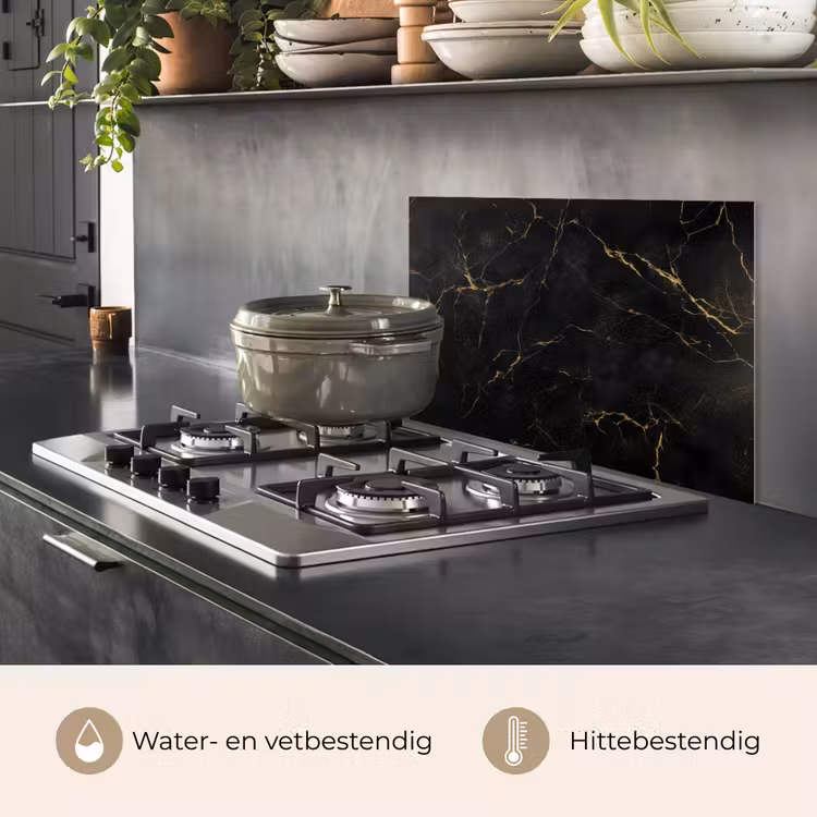 Spatscherm keuken - Zwart marmer - Gouden aders - Klassiek — 7