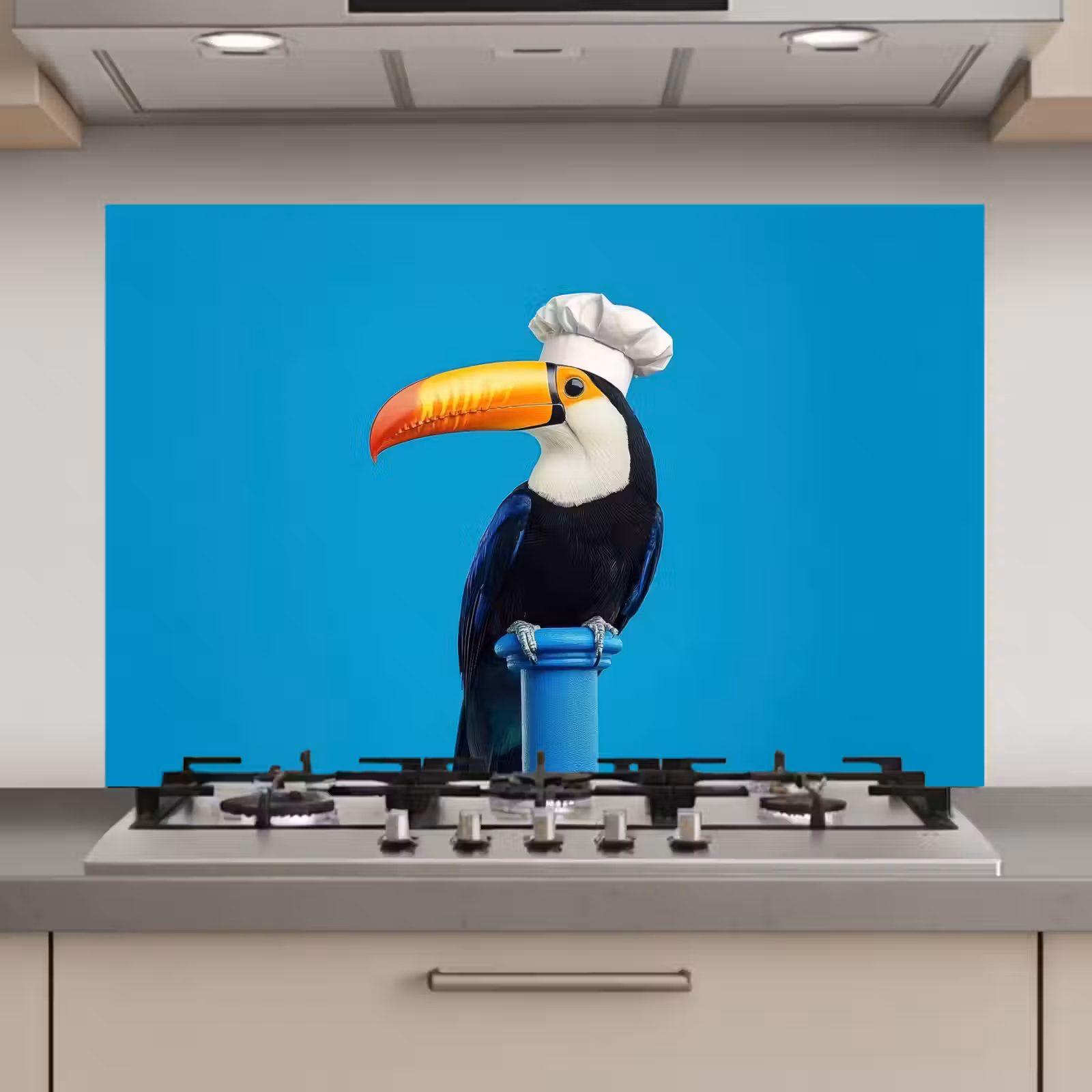 Spatscherm keuken - Tucan - Sokkel - Vogel - Koksmuts — 1