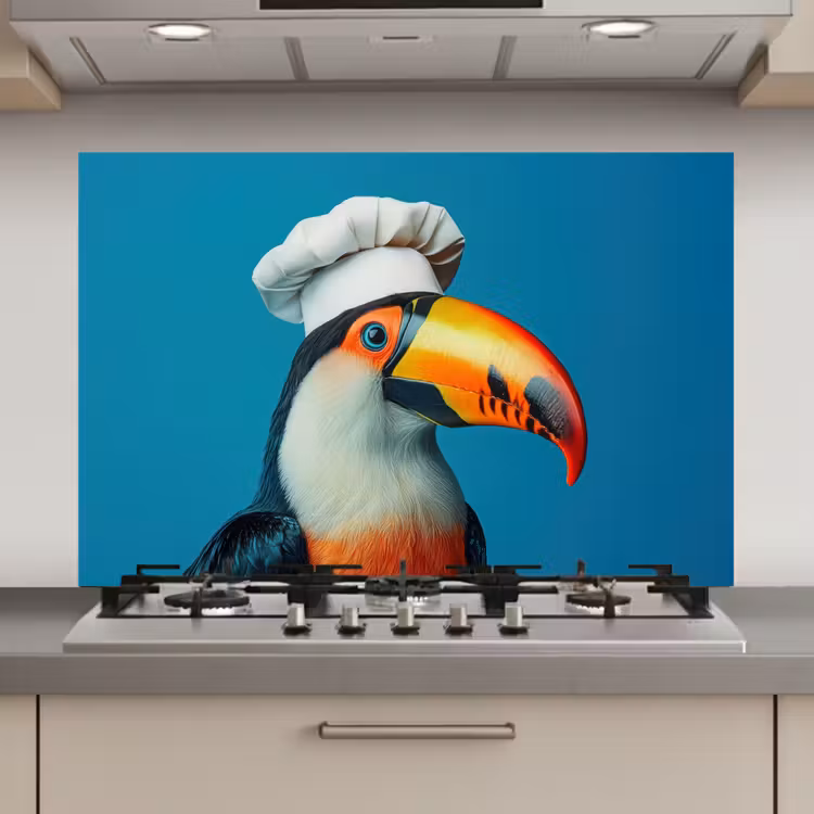 Spatscherm keuken - Toekan - Papegaai - Vogel - Koksmuts — 1
