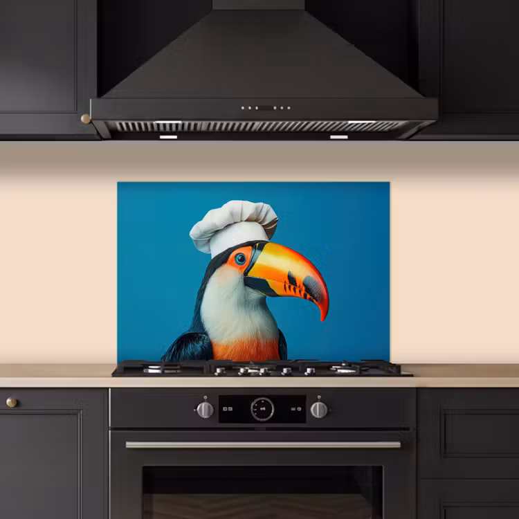 Spatscherm keuken - Toekan - Papegaai - Vogel - Koksmuts — 2