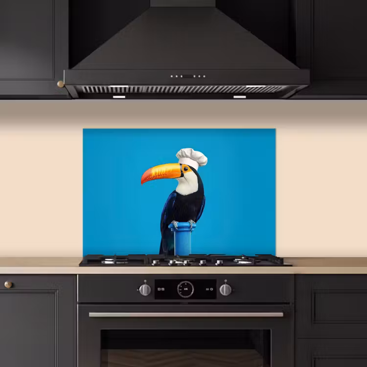 Spatscherm keuken - Tucan - Sokkel - Vogel - Koksmuts — 2