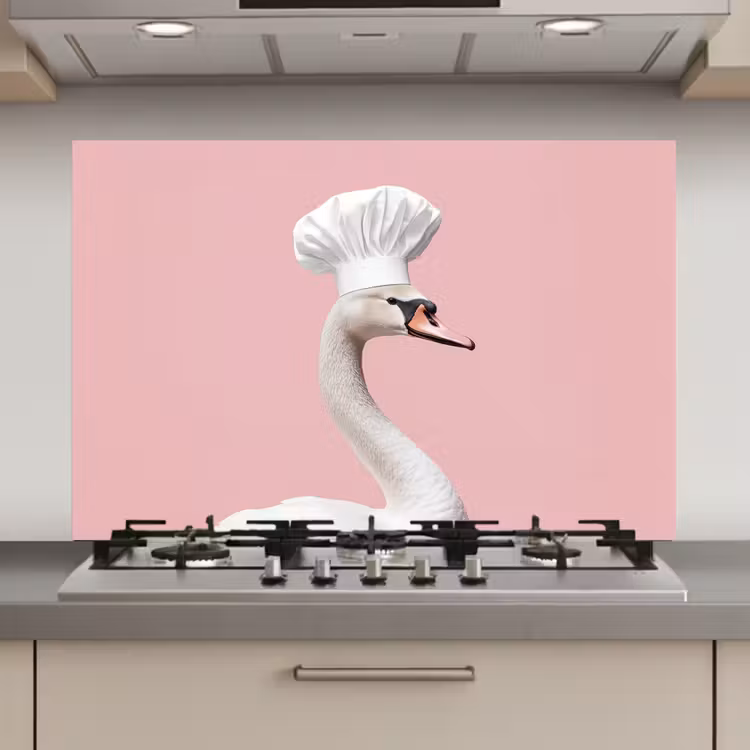 Spatscherm keuken - Zwaan - Koksmuts - Mooi - Klassiek — 1
