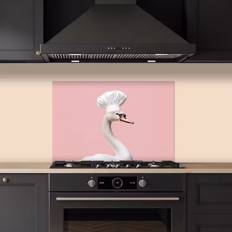 Spatscherm keuken - Zwaan - Koksmuts - Mooi - Klassiek — 2