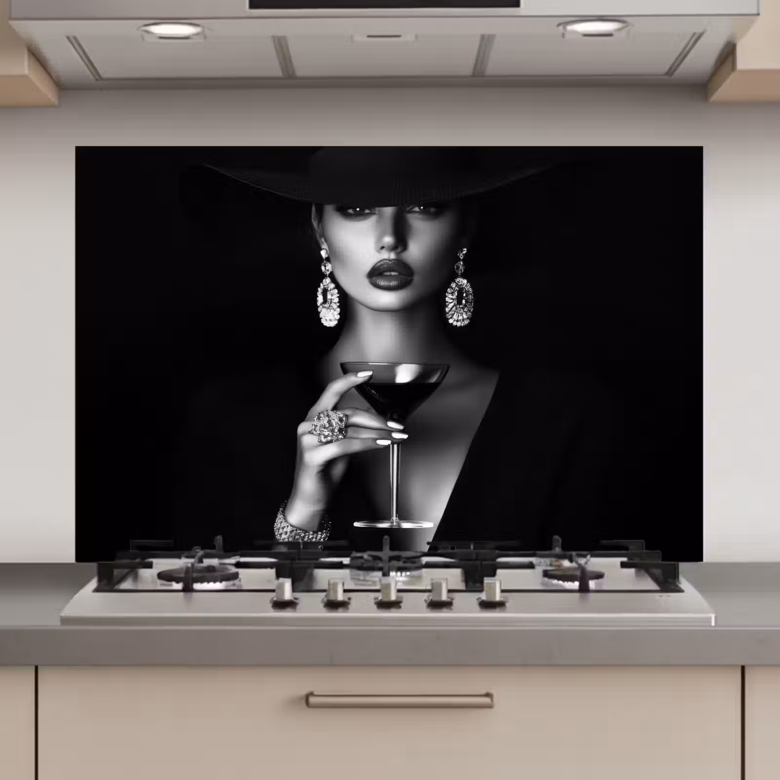 Spatscherm keuken - Vrouw - Cocktail - Chic — 1