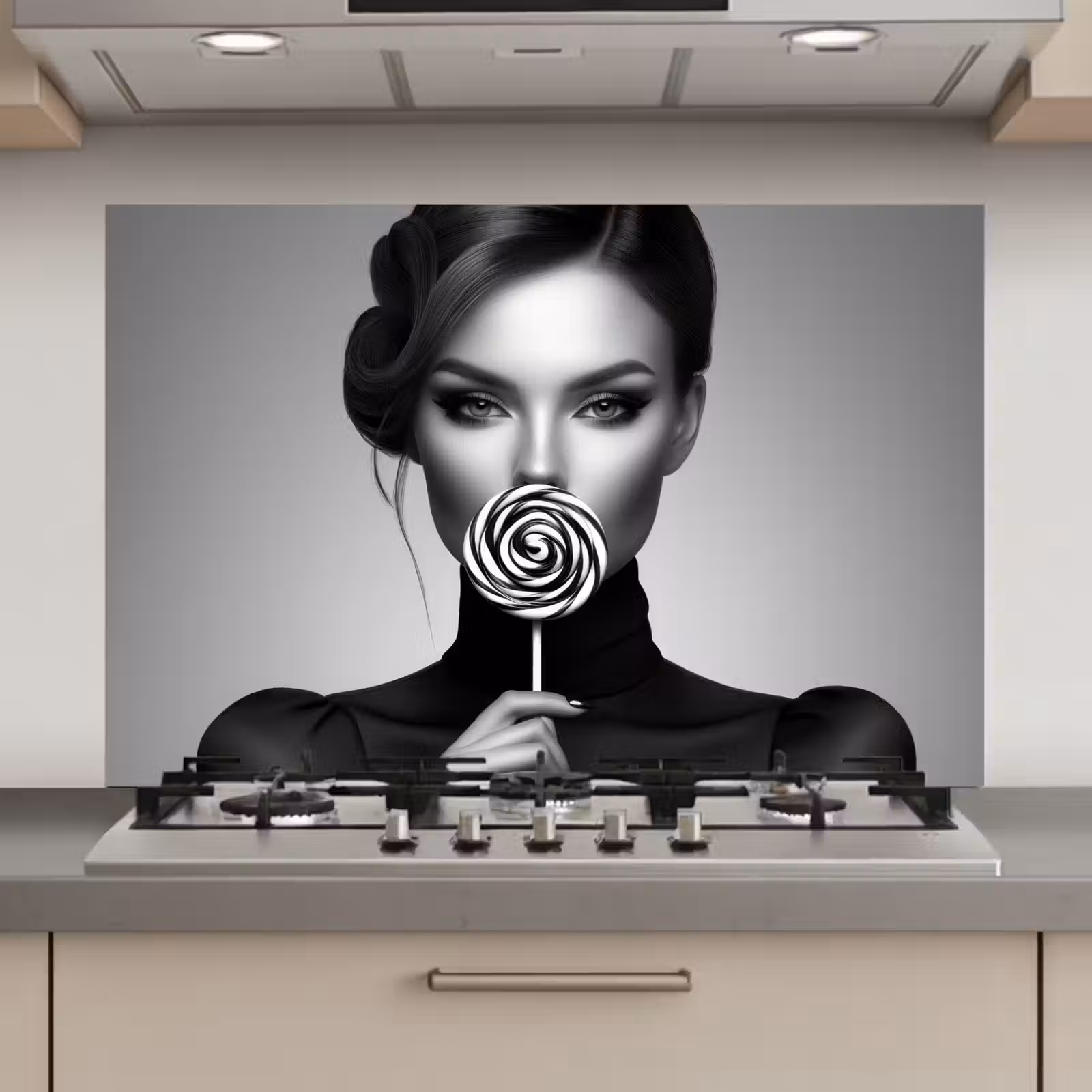 Spatscherm keuken - Vrouw - Lolly - Zwart — 1