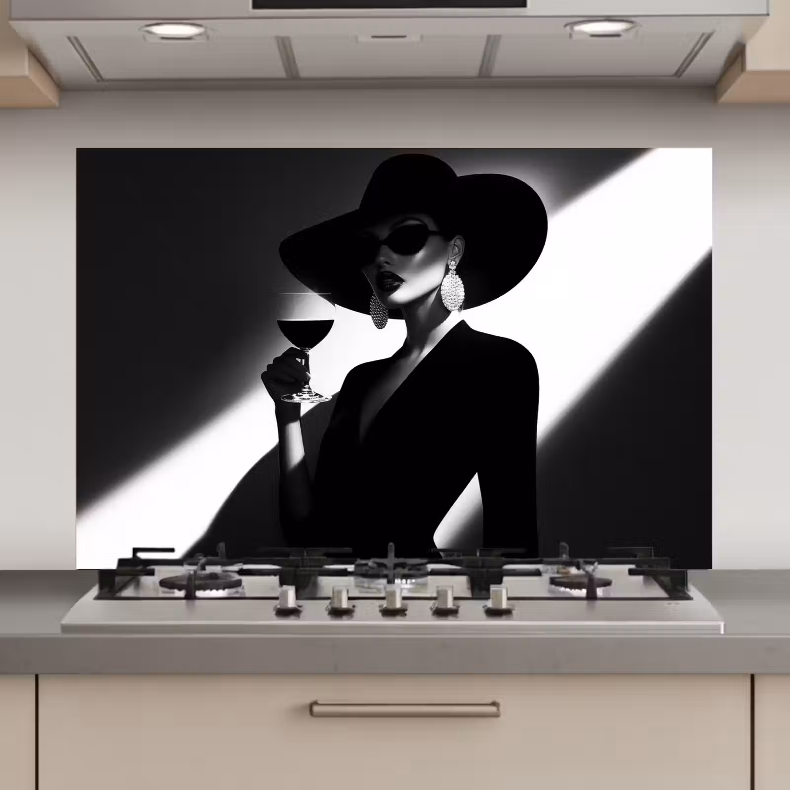 Spatscherm keuken - Vrouw - Wijn - Chic — 1