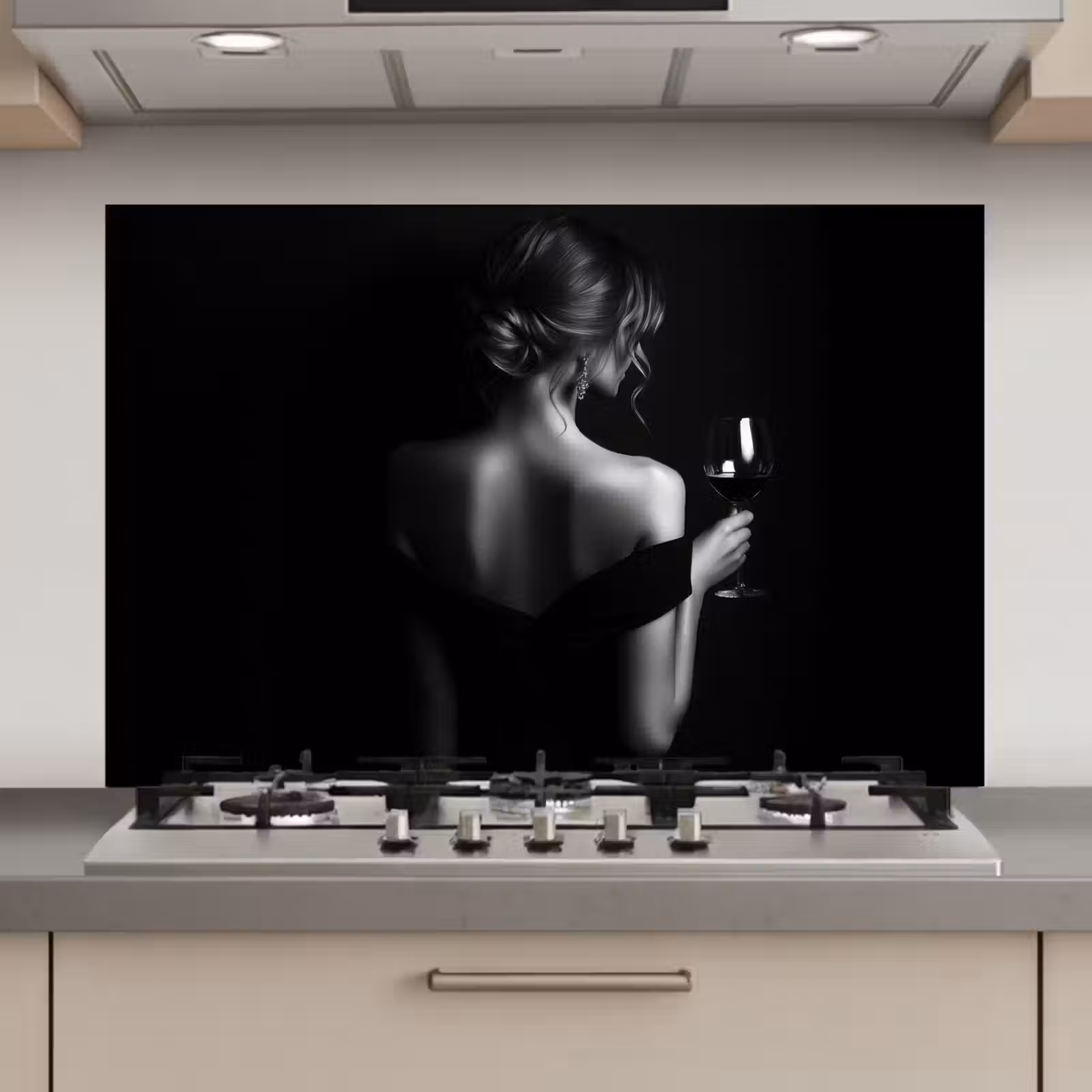 Spatscherm keuken - Vrouw - Wijn - Jurk — 1