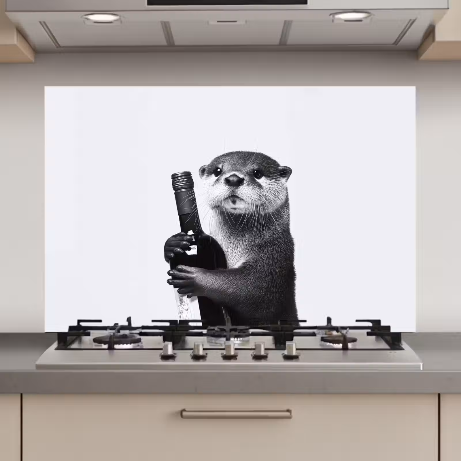 Spatscherm keuken - Wijnfles - Otter - Zwart — 1