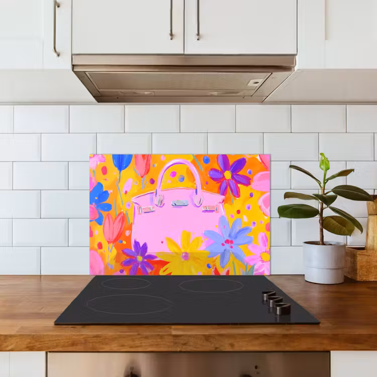 Spatscherm keuken - Tas - Roze - Bloemen — 6