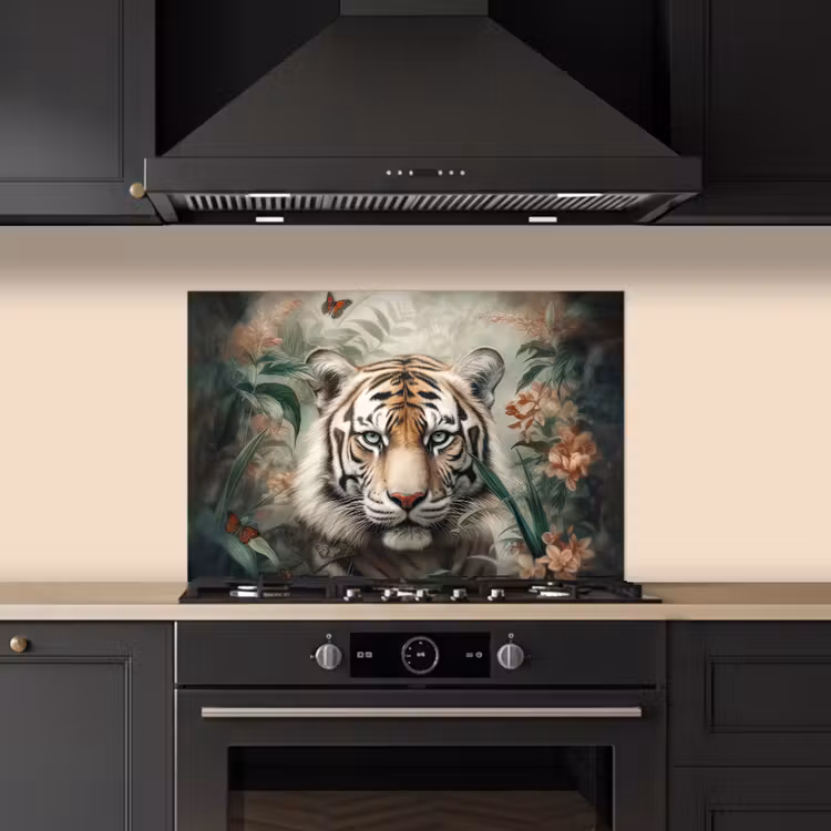 Spatscherm keuken - Tijger - Vlinders - Dieren - Jungle - Bloemen — 2