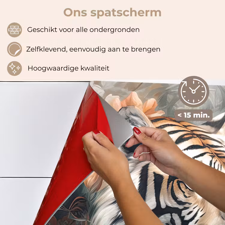 Spatscherm keuken - Tijger - Wilde dieren - Bloemen - Jungle — 4