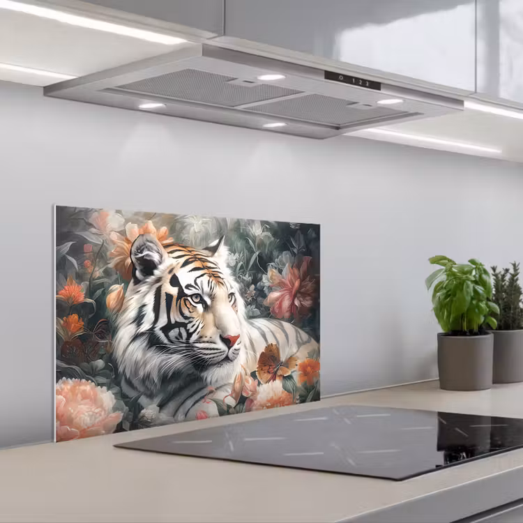 Spatscherm keuken - Tijger - Wilde dieren - Bloemen - Jungle — 5