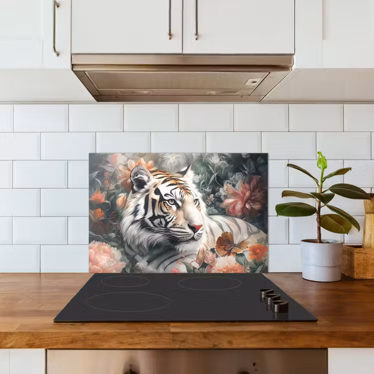Spatscherm keuken - Tijger - Wilde dieren - Bloemen - Jungle — 6