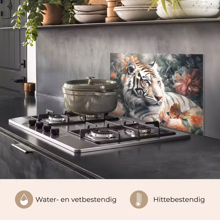 Spatscherm keuken - Tijger - Wilde dieren - Bloemen - Jungle — 7