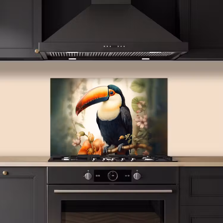 Spatscherm keuken - Toekan - Vogel - Bloemen - Planten — 2