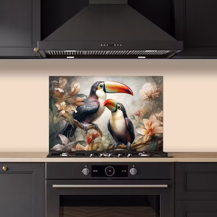Spatscherm keuken - Toekan - Vogels - Bloemen - Jungle — 2
