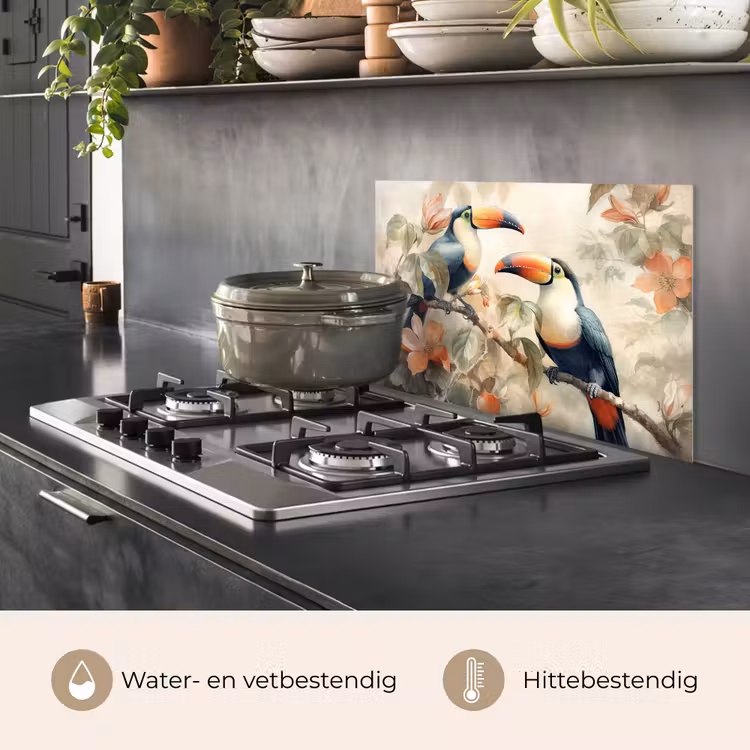 Spatscherm keuken - Toekan - Vogels - Bloemen - Tak — 7