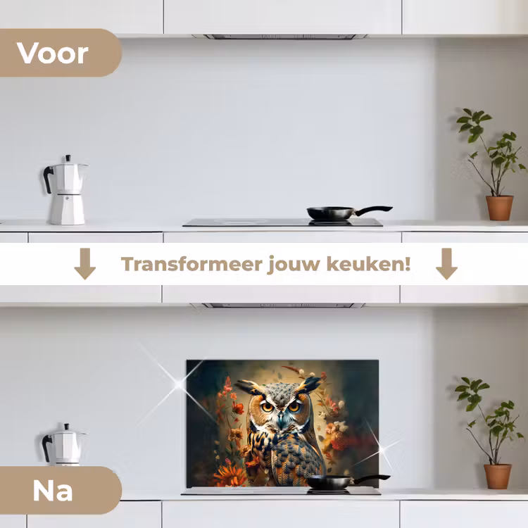 Spatscherm keuken - Uil - Vogel - Bloemen - Planten - Botanisch — 3