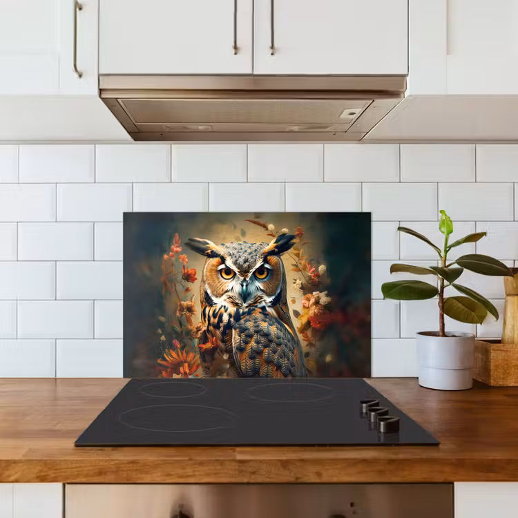 Spatscherm keuken - Uil - Vogel - Bloemen - Planten - Botanisch — 6