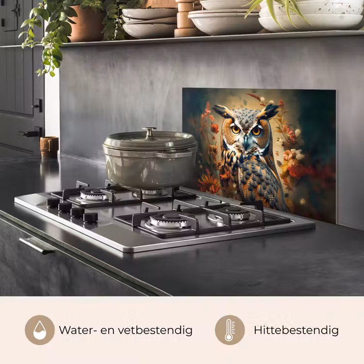 Spatscherm keuken - Uil - Vogel - Bloemen - Planten - Botanisch — 7
