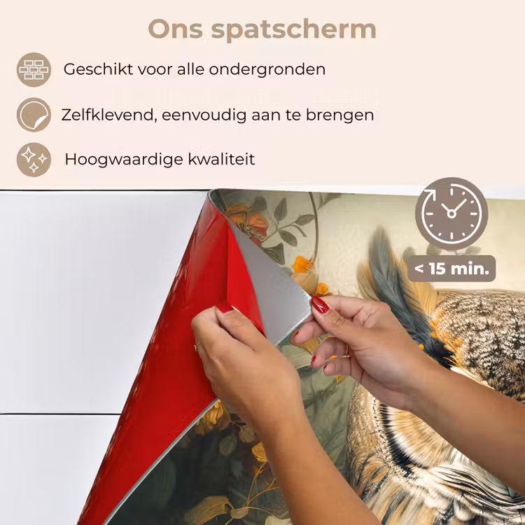 Spatscherm keuken - Uil - Vogels - Bloemen - Natuur — 4
