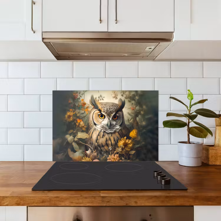 Spatscherm keuken - Uil - Vogels - Bloemen - Natuur — 6