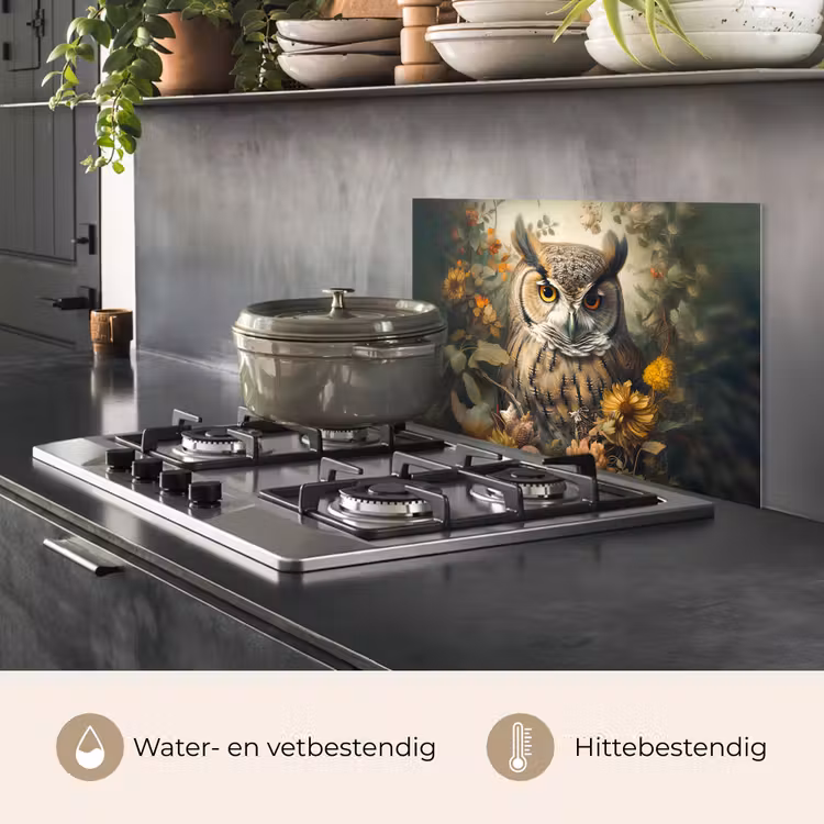 Spatscherm keuken - Uil - Vogels - Bloemen - Natuur — 7