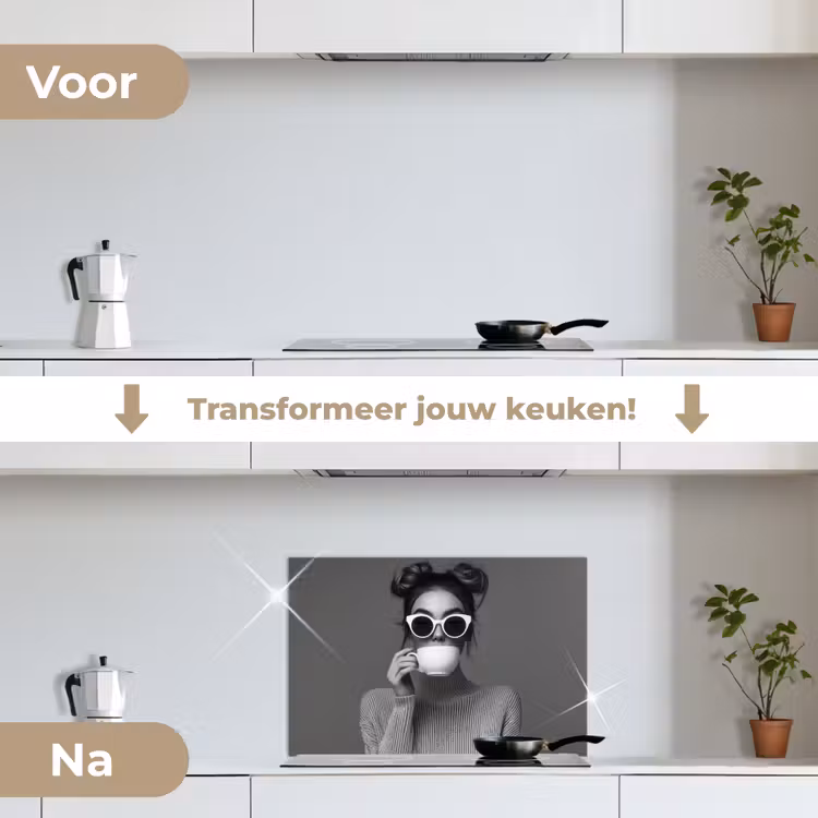 Spatscherm keuken - Vrouw - Koffie - Zwart - Wit — 3
